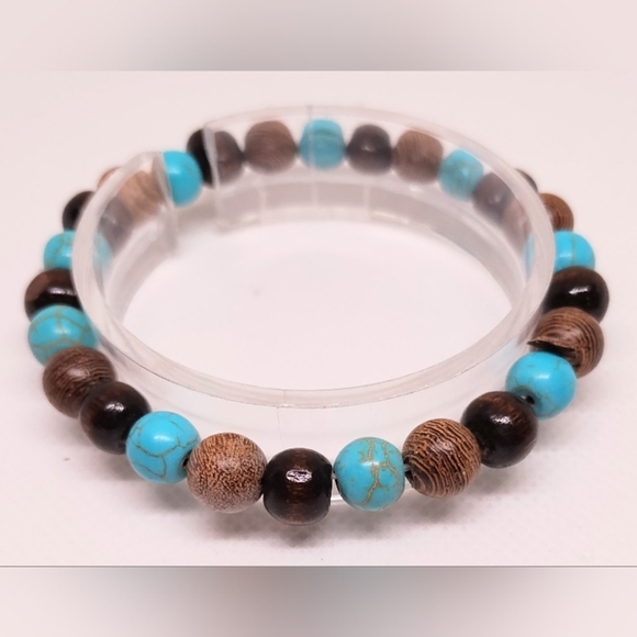 Beaded Bracelet Men's Turquoise New F17 - Picture 1 of 1